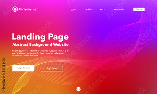 Obraz Gradient abstract wave background. Landing Page. Template for websites or apps. Modern design. Digital frequency track equalizer. Colorful shiny wave line. Curved wavy line smooth stripe. Vector style