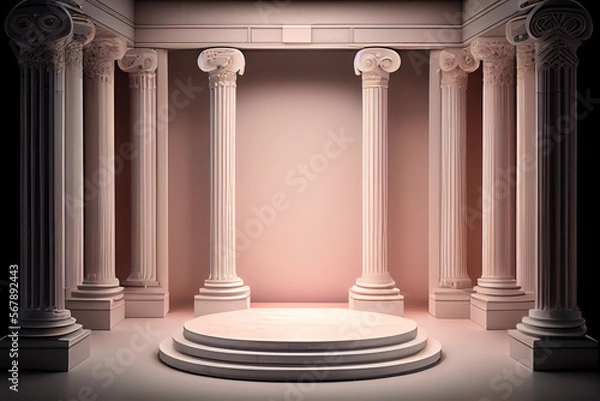 Obraz Generative AI:  circular stage with stairs and columns