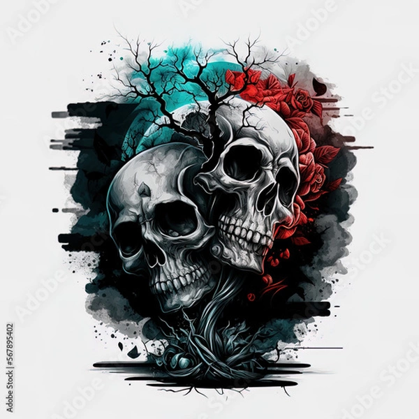 Fototapeta valentines day skull head design