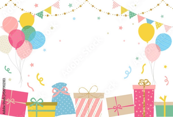Obraz ポップで可愛いお祝いフレーム_誕生日イメージ_ベクターイラスト