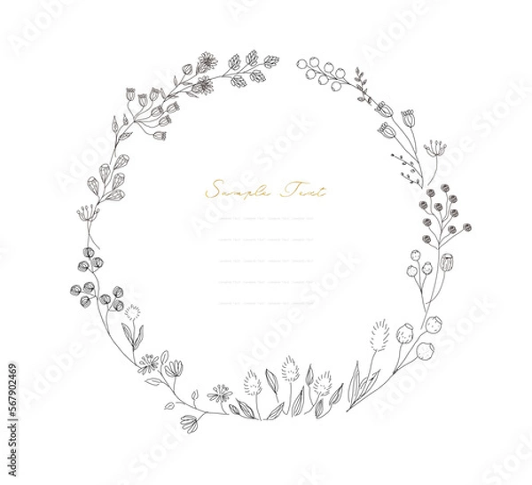 Obraz ドライフラワー 丸フレーム ロゴ 円形 植物 ボタニカル 