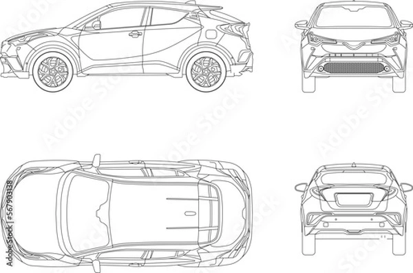 Fototapeta Vector sketch of family car illustration four side view