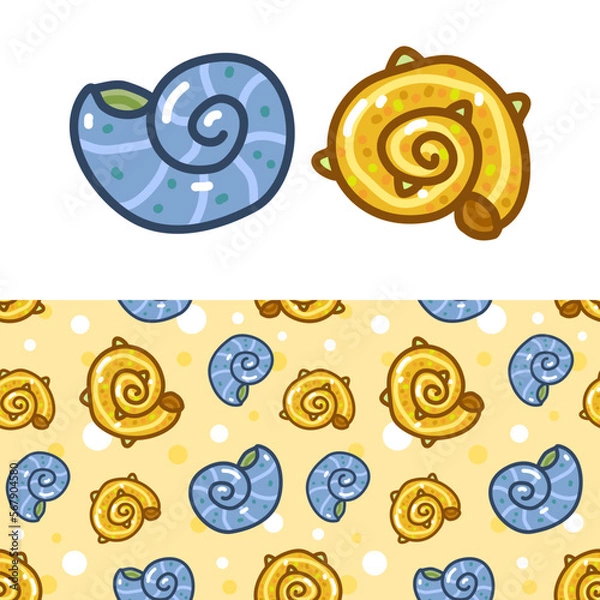 Obraz doodle seashell and seamless pattern