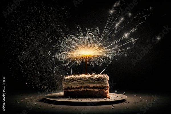 Fototapeta Sparkler on a slice of cake generative AI