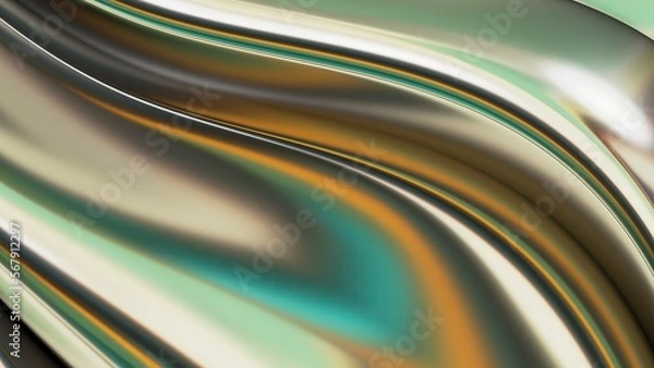 Fototapeta Green and gold fractal metal reflections Abstract, dramatic, modern, luxurious and exclusive 3D rendering graphic design element background material.