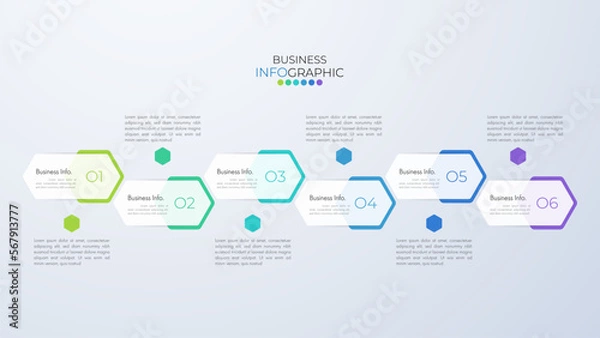 Fototapeta Infographic design template can be used for presentation, banner, graphic, business flow and diagram. Modern flat Timeline template with 6 option, parts, step for process. Abstract template.