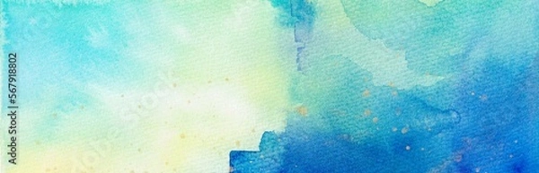 Obraz 抽象的水彩画　空のような幻想的で美しい青と水色と黄色