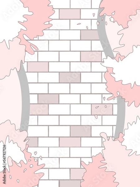 Fototapeta 桜イラスト背景素材　手描き　石畳　ピンク