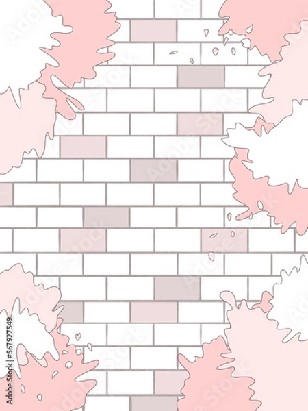 Fototapeta 桜のイラスト背景素材　石畳　手描き壁紙