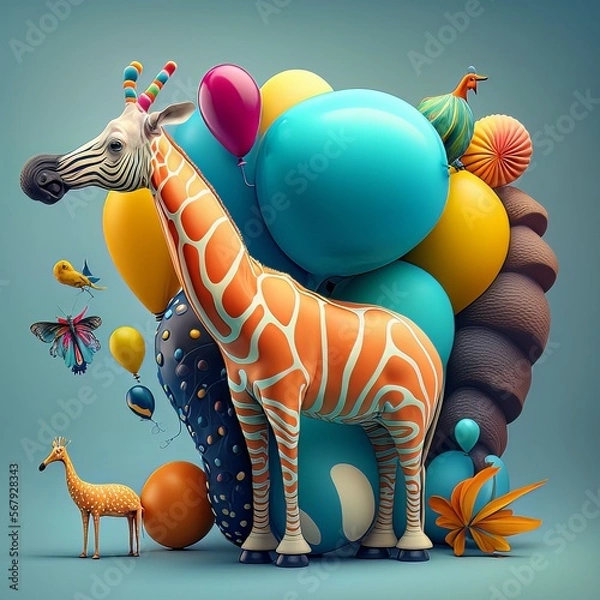 Fototapeta Giraffe with balloons