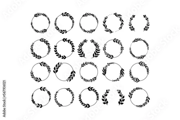 Obraz Floral Wreath Frame Illustrations. Botanical Hand Drawn Designs for Invitations, Posters, and Digital Art