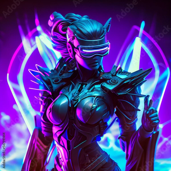 Obraz Artemis statue cyberpunk style. Generative Ai.