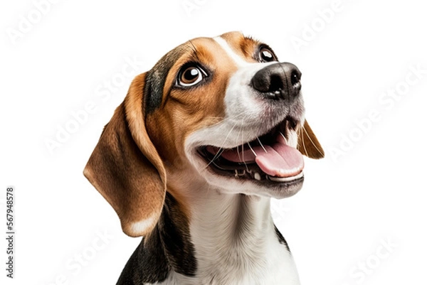 Fototapeta Most beautifu Beagle dog smiling on isolated on transparent background. Portrait of a cute Beagle dog.  Post-processed generative AI