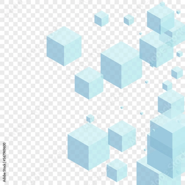 Fototapeta Blue Block Background Transparent Vector. Square Structure Card. White Cube Brick Template. Perspective Texture. Monochrome Collection Box.