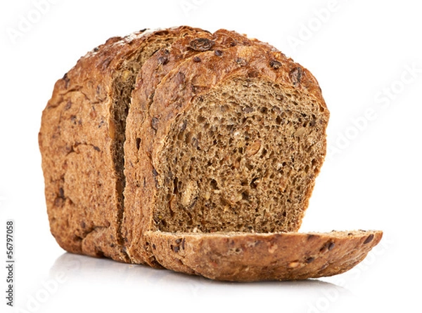 Obraz whole wheat bread, isolated on white background