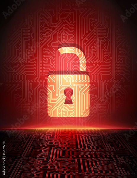 Obraz Safety concept: opened padlock in cyber space.