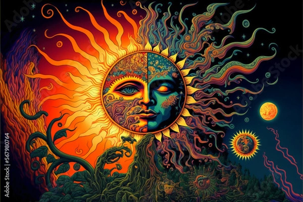 Obraz DMT art, dimethyltryptamine, psychedelic wallpaper, Generative AI.