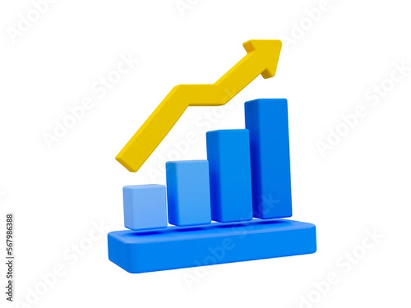 Fototapeta 3d minimal data analysis icon. soaring finances. Strengthening currency. A bar graph with an arrow rising. 3d illustration.