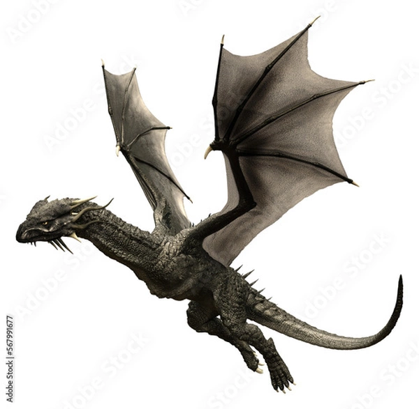 Obraz 3d render black dragon, fantasy creature