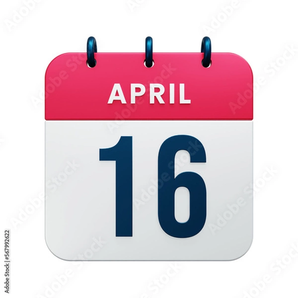 Obraz April Realistic Calendar Icon 3D Rendered Date April 16