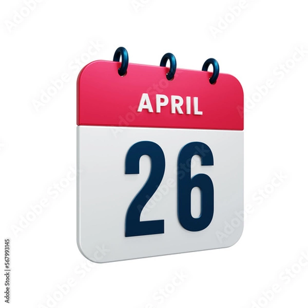 Fototapeta April Realistic Calendar Icon 3D Rendered Date April 26