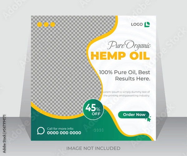 Fototapeta Hemp cbd oil natural pure social media banner and web ads post design template