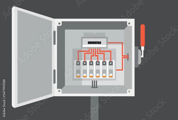 Obraz an electrical cabinet with switch, transformer, toggle switch, vector illustration
