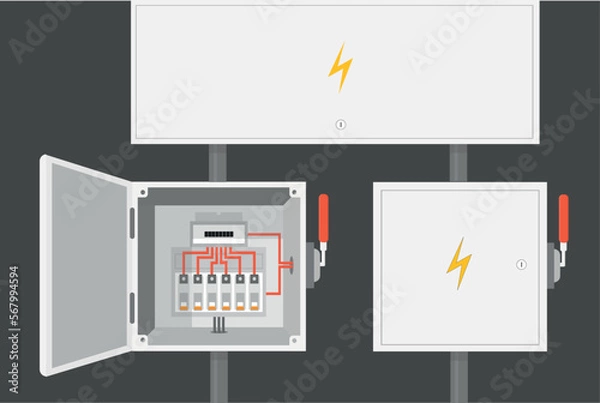 Fototapeta an electrical cabinet with switch, transformer, toggle switch, vector illustration