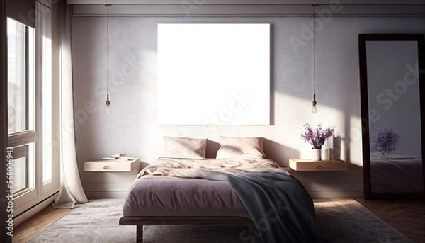 Fototapeta Frame mockup in modern home interior background, 3d render. Mockup wall. Generative AI