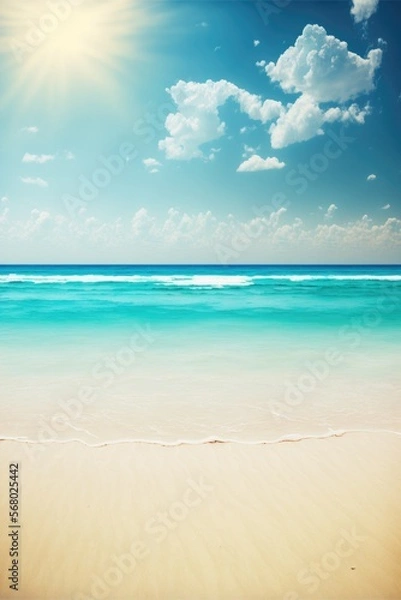 Fototapeta sea beach on a sunny day with crystal clear water small waves and a blue sky generative ai summer background