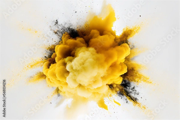 Obraz yellow smoke explosion on a white background, generative ai