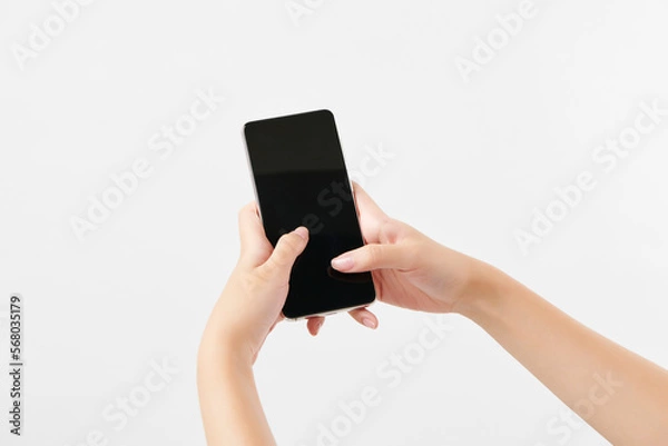 Fototapeta 스마트 폰 화면을 터치하는 여자의 손