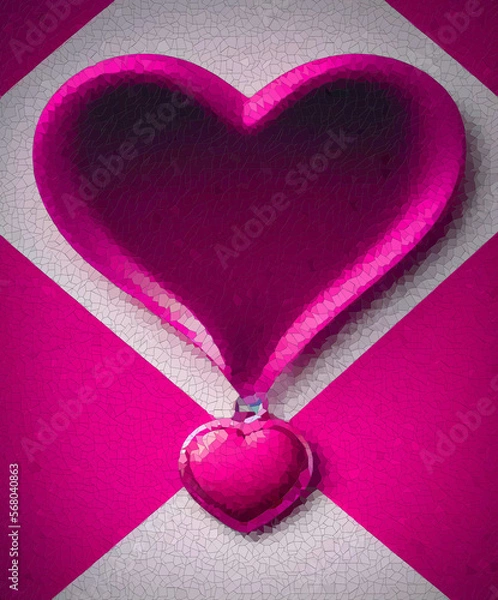 Obraz Valentine's day background with pink heart on a white background. 3d rendering. Valentines Day. Illustration Background for Valentine`s Day.