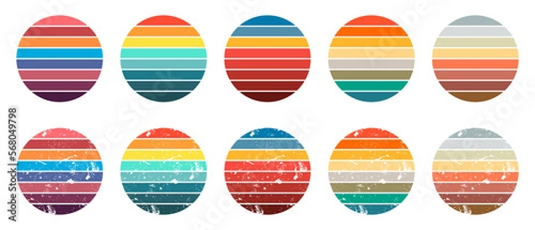 Fototapeta Sun 80s in retro style. Retro sunset collection. Set
