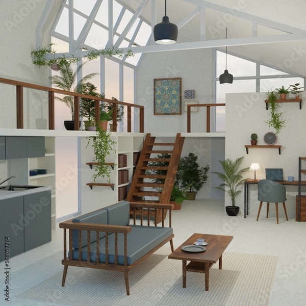 Obraz 窓の大きいおしゃれな家　インテリア、家具