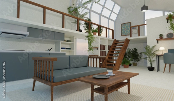 Obraz 窓の大きいおしゃれな家　インテリア、家具