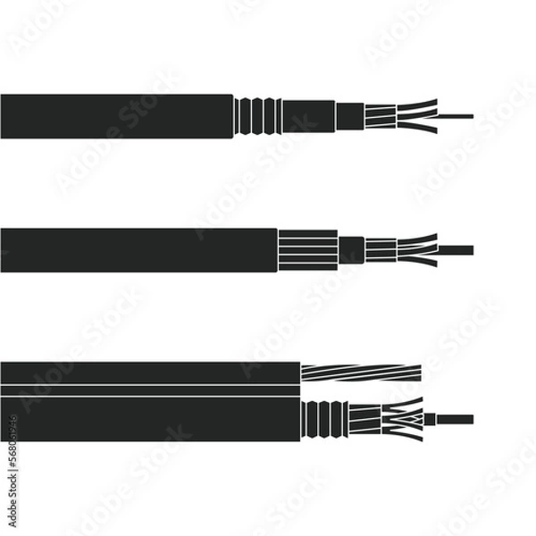 Fototapeta Fiber cable isolated black set icon. Vector illustration optical fibre on white background. Vector black icon fiber cable.