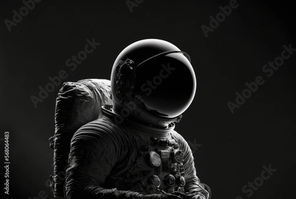 Fototapeta An astronaut in dark, empty space, vantablack background