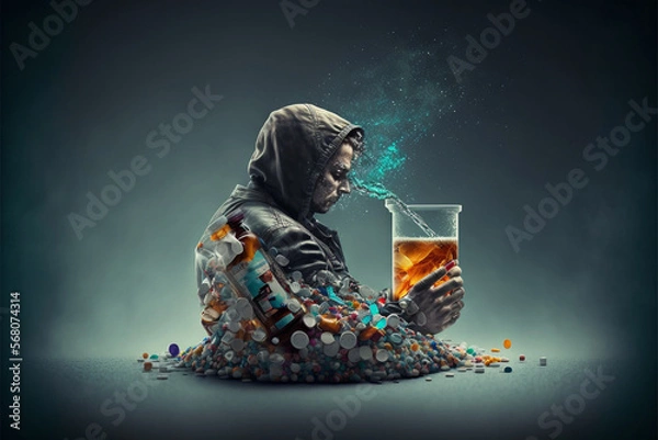 Fototapeta Concept of substance addiction. The struggle and journey of individuals affected by the condition. Ai Generated.
