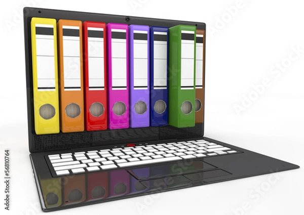 Fototapeta file in database. laptop with colored ring binders
