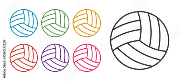 Fototapeta Set line Volleyball ball icon isolated on white background. Sport equipment. Set icons colorful. Vector