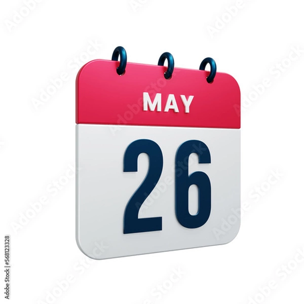 Fototapeta May Realistic Calendar Icon 3D Rendered Date May 26