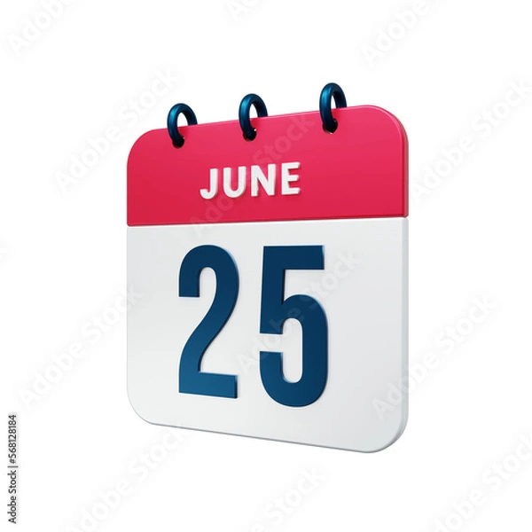 Fototapeta June Realistic Calendar Icon 3D Rendered Date June 25