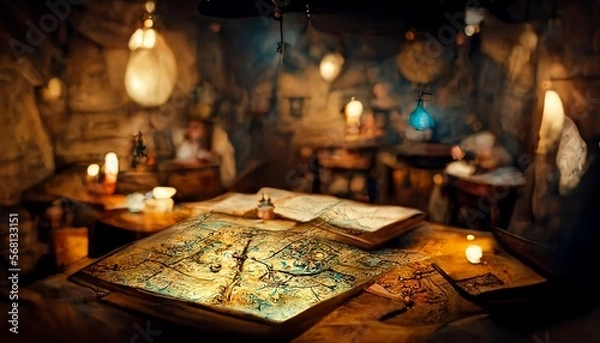Fototapeta Quest map in tavern, Generative AI