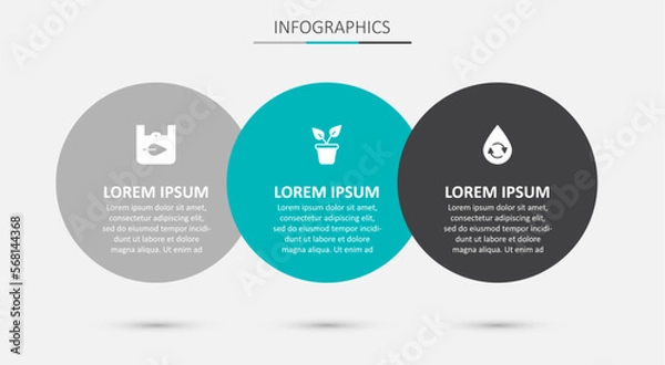 Fototapeta Set Plant in pot, Shopping bag with recycle and Recycle clean aqua. Business infographic template. Vector