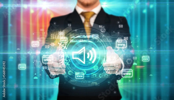 Fototapeta Businessman holding technology icon concept