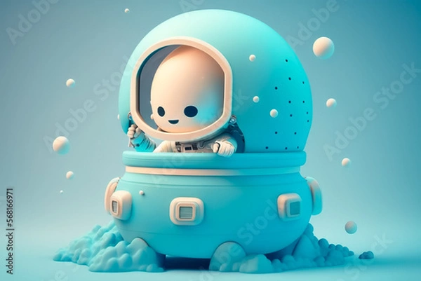 Fototapeta Adorable cute baby Astronaut 3d render. Generative AI