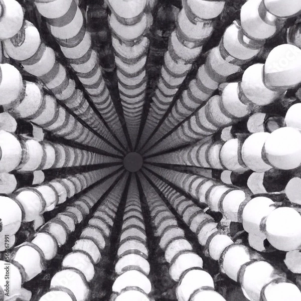 Fototapeta Bullets in the Tunel. Black and white Illustration of object Circle shaped. 3D model wallpaper made in Generative AI