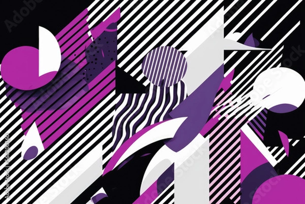 Obraz Illustration for a versatile abstract background in Memphis purple and white. Generative AI