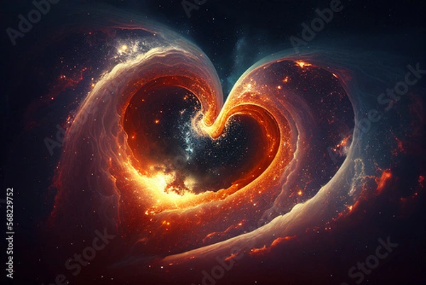Obraz Galaxy swirl space colorful galaxy shaped as a heart illustration Generative Ai